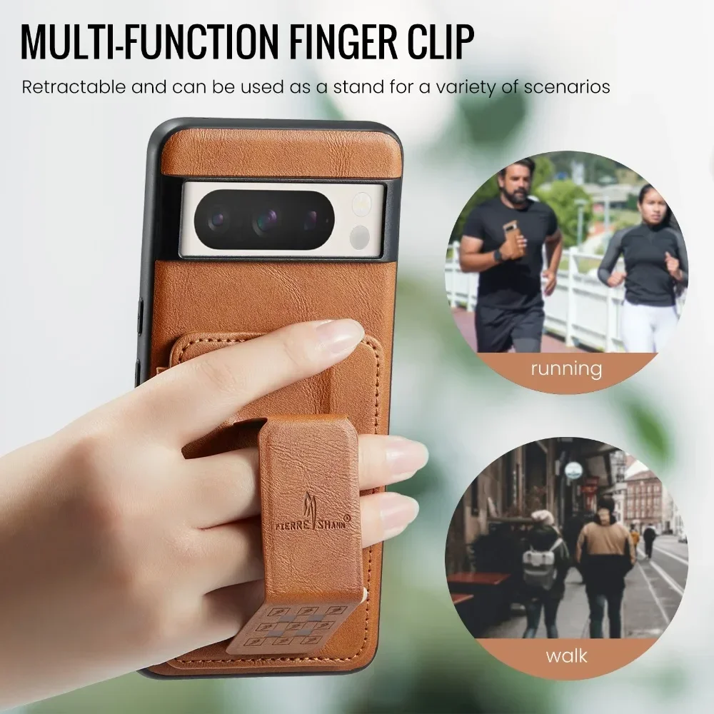 RFID Blocking Flip Card Holder Wallet with Magnetic Retractable Wristband - PU Leather Cover