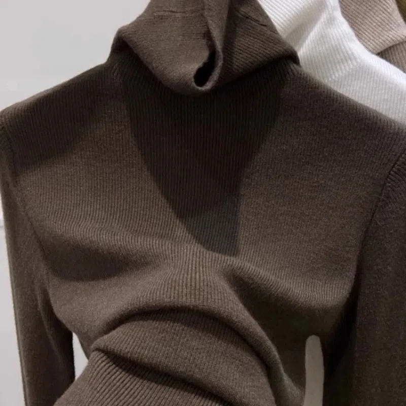 New High Neck Solid Color Sweater Women's Pullover for Autumn and Winter Paired with Cashmere Sweater Knitted Casual Top 230