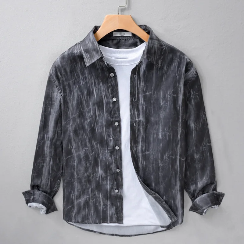 

2024 Spring Korean Fashion Long Sleeve Polyester Shirts for Men Handsome Cool Cityboy Loose Blouses 24SS Y2k Youth Male Tops