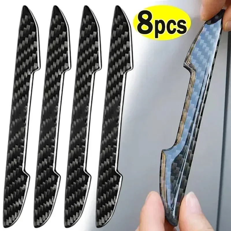 4/8pcs Car Door Protective Sticker Strip Carbon Fiber Look Anti-Collision Protector Car Door Edg Scratch-resistant Stickers New