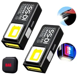 Compact Rechargeable COB LED Work Flashlight with Clip and Magnet - Waterproof and Portable EDC Pocket Light - Fixed Focus (Black - 2pcs - BAG)