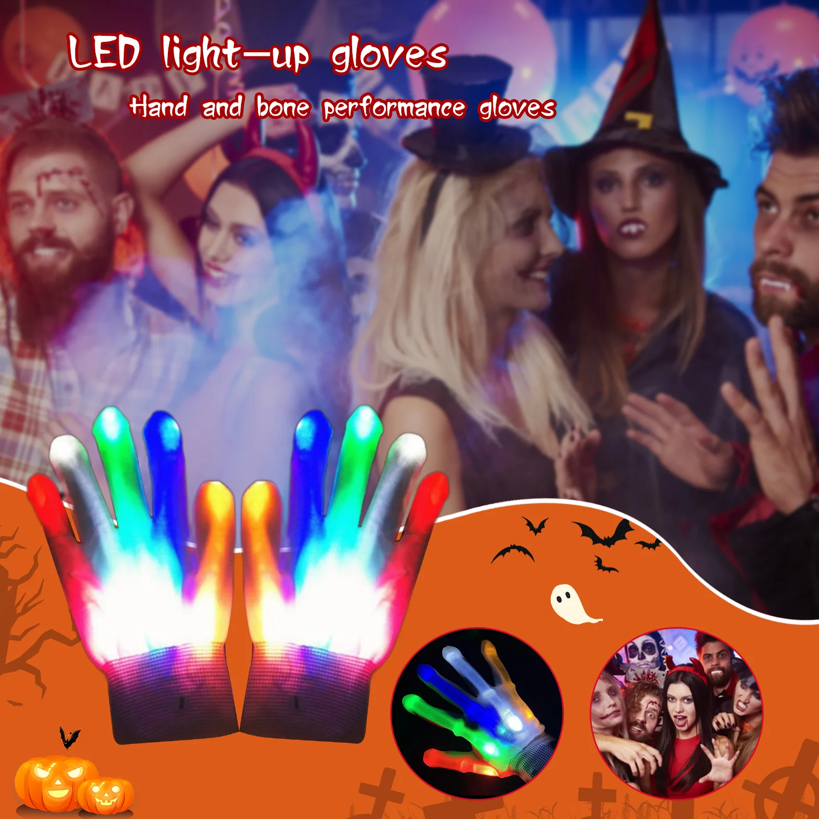 Party LED Handschuhe Luminous Glowing Halloween Licht Requisiten Leuchtende  Blinkende Schädel Handschuhe Bühne Kostüm Weihnachten Lieferungen
