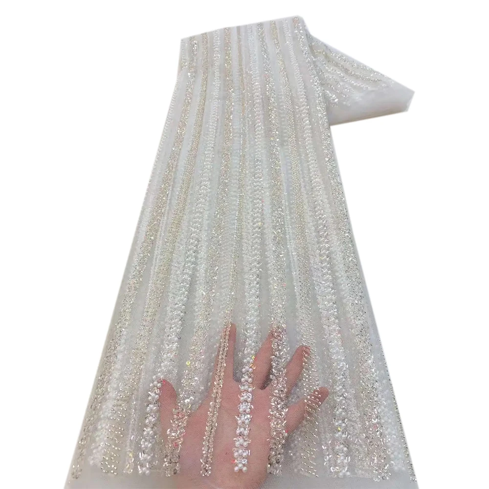 نسيج الدانتيل الأفريقي لعام 2025، مطرز بالترتر وال...