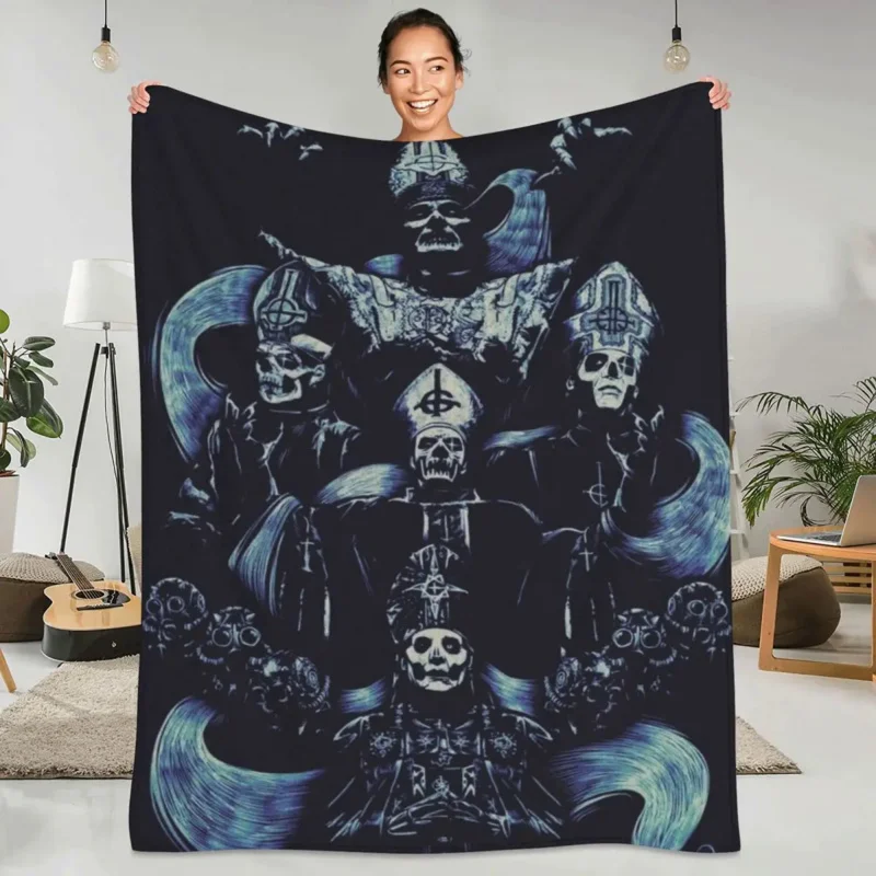 

Warm Soft Blanket Picnic Ghost Band Rock Music Throw Blanket Horror Death Flannel Bedspread Living Room Novelty Sofa Bed Cover