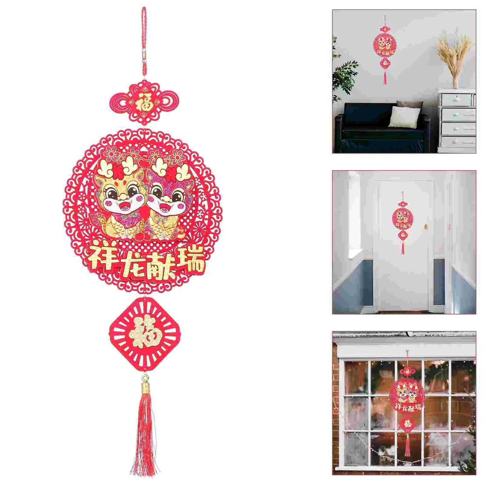 

Chinese New Year Hanging Tags For Tree 2024 Year of The Dragon Zodiac Felt Pendant Fortune Decoration Scene Layout Background
