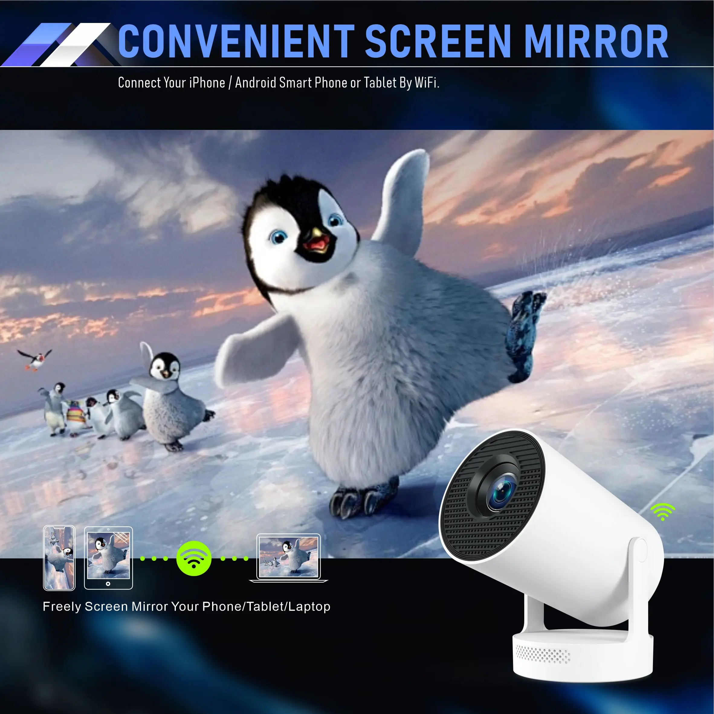 Projector HY300 Plus 4K 1280x720P Android11 300ANSI Allwinner H713 Wifi6 Blurtoo