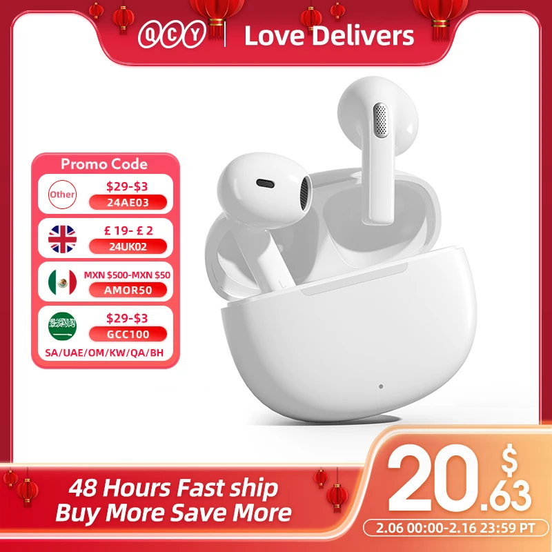 [$29-$3 Promo Code:24Ae03]Qcy T20 Tws Auricolari Wireless Bluetooth 5.3 Auricolari 68Ms Driver A Bassa Latenza 13Mm Cuffie Hifi 4 Microfoni + Cuffie P