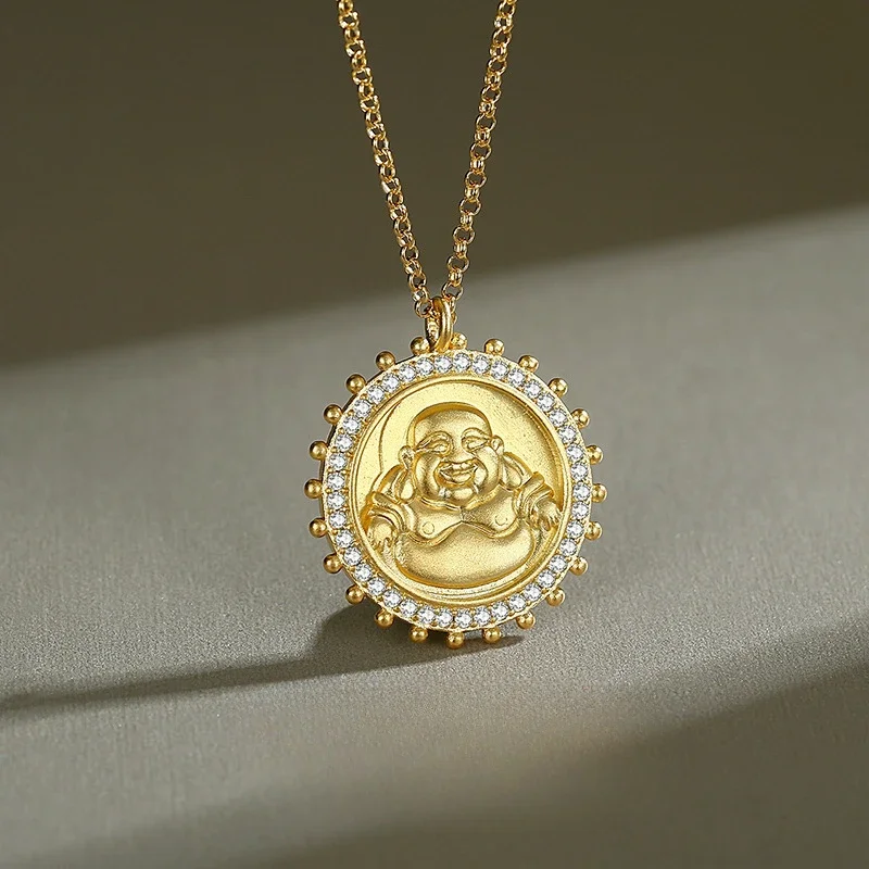 

S925 Sterling Silver Maitreya Woman Necklace Relief Chinese Style Retro High-end Design Sense Women Pendant Light Luxury Gifts