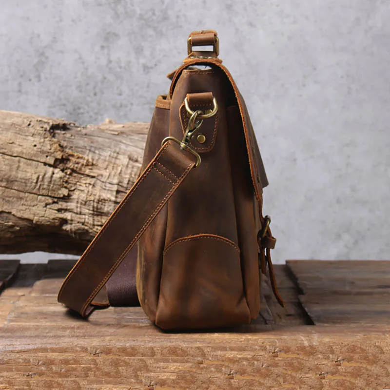 Leather Briefcase Men A4 File Document Handbag Laptop Shoulder Bag Business Computer Bag