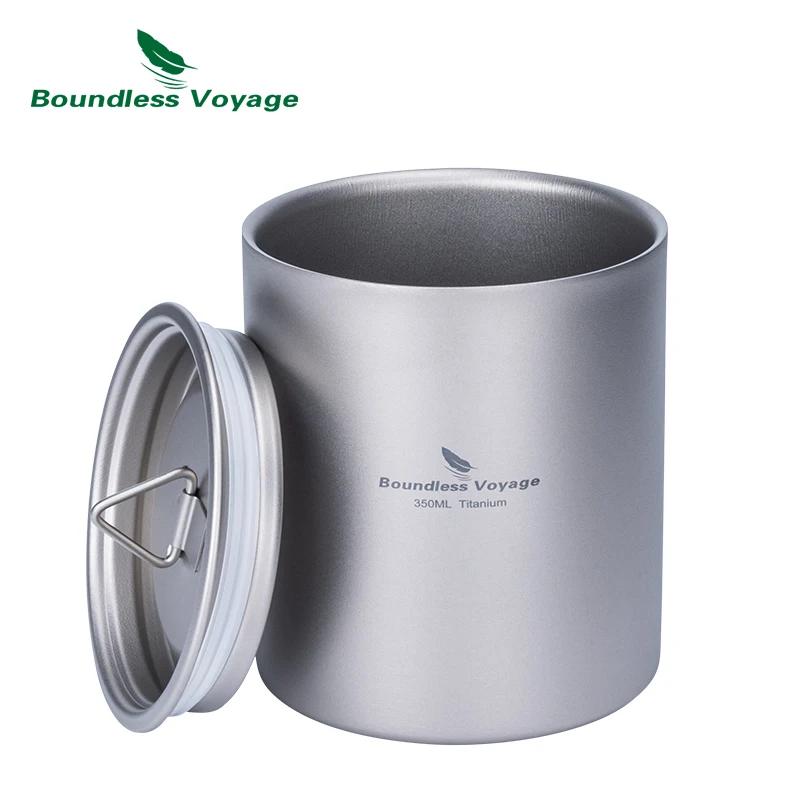 Boundless Voyage Double Walled Titanium Cup with Lid Outdoor Indoor Anti-scalding Mug Tableware 350ml