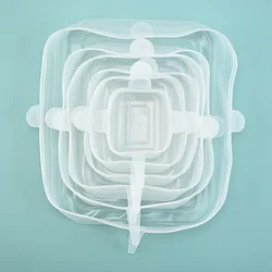 Reusable Silicone Stretch and Seal Lids for Food Storage - Flexible Covers for Bowls and Containers, Keep Food Fresh (White Square)