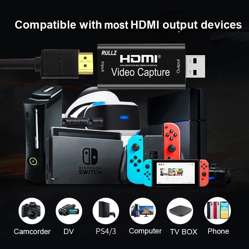 Rullz 4K USB 2.0 3.0 HDMI Video Capture Card Phone Game Webcast Course Study Video Recording Board 1080P 60FPS PC Live Streaming
