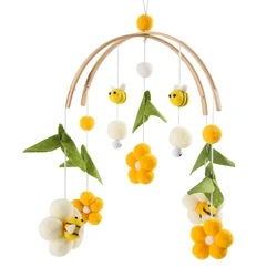 Boho Style Wooden Baby Crib Mobile with Musical Rattles - Perfect Newborn Gift (Honeybee)