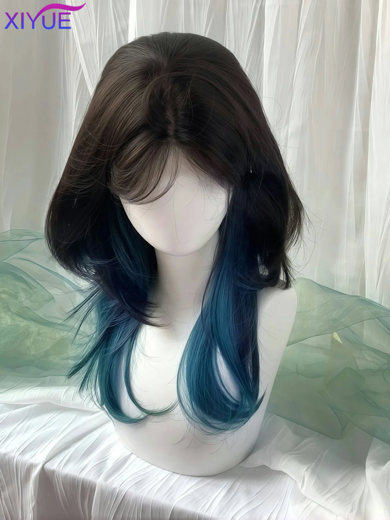 Green Black Wig Female Headband Body Wavy Rose Hair Net Models in French Bangs High Level Simulation Hair Wig 가발