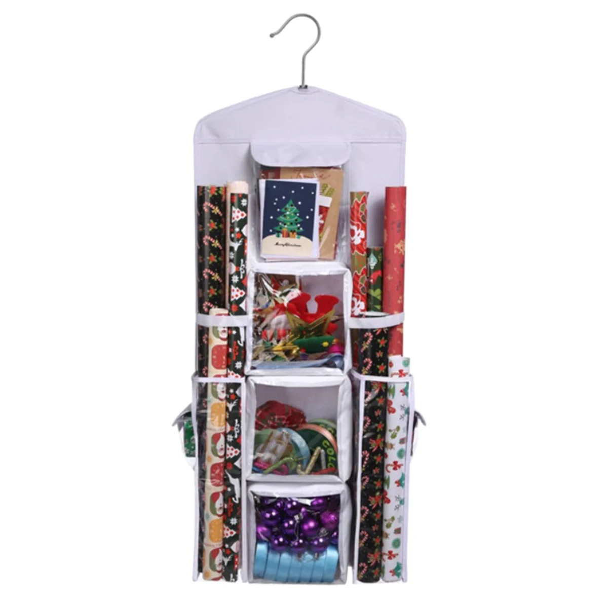 

Hanging Double-Sided Gift Wrap Organizer Wrapping Paper Storage Bag with Multiple Front and Back Pockets Organize Bags B
