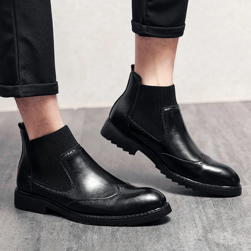 Tanie Mężczyźni Chelsea Boots Slip-on wodoodporne botki mężczyźni Brogue sklep