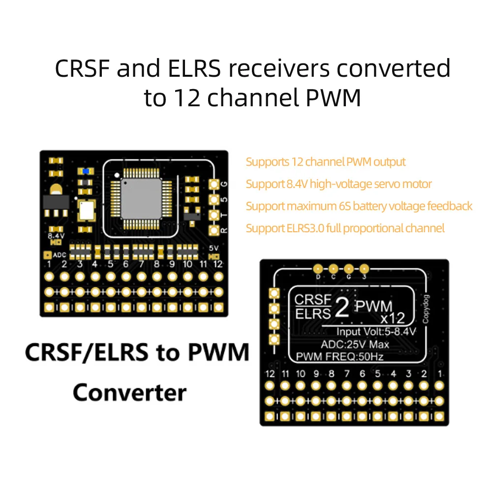 Carte adaptateur PWM 12 canaux CRSF ELRS pour connecter un récepteur radio à 12 sorties servo