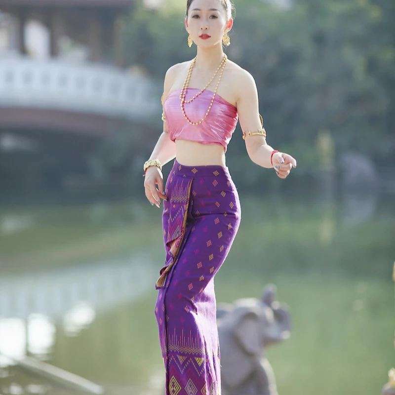 

Thailand Dress Slim Sexy Wrapped Chest Tank Tops Phasin Skirt Foot Bath Overalls Technician Clothes Thai Spa Uniforms for Women