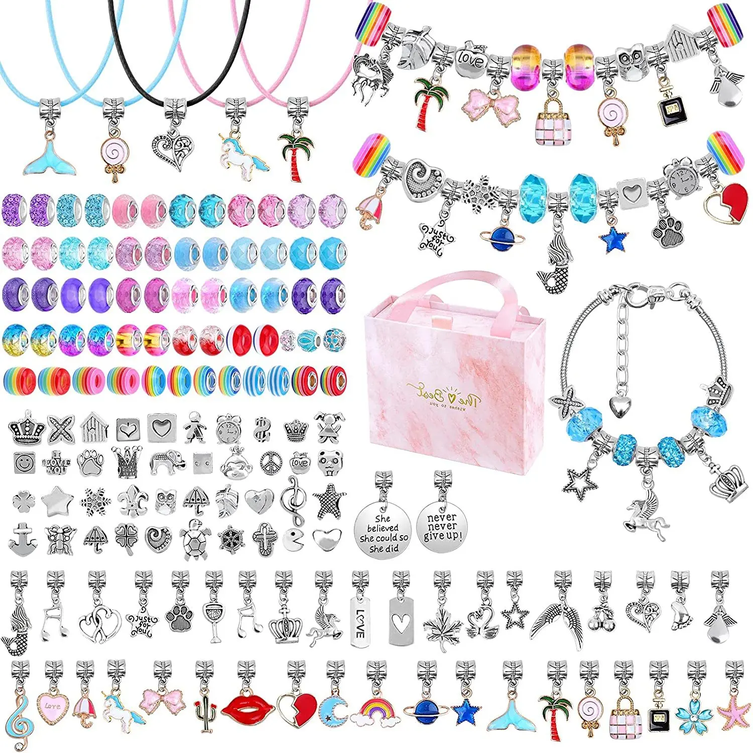 DIY Charm Bracelet Making Kit, 66Pcs Jewelry Kit for Teen Girls Pink Stuff  Craft Gifts for Birthday, Christmas, New Year - AliExpress