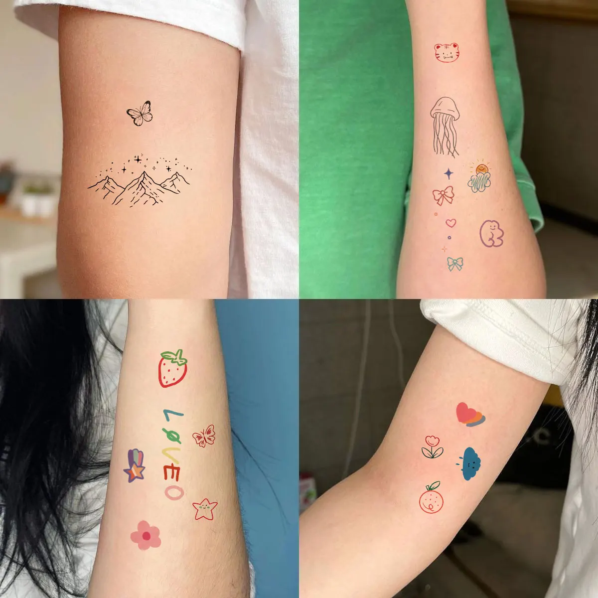6pcs New Cartoon Pattern Colored Flower Heart Temporary Tattoo Stickers Waterproof Magic Tattoo Disposable Tattoo Stickers 2