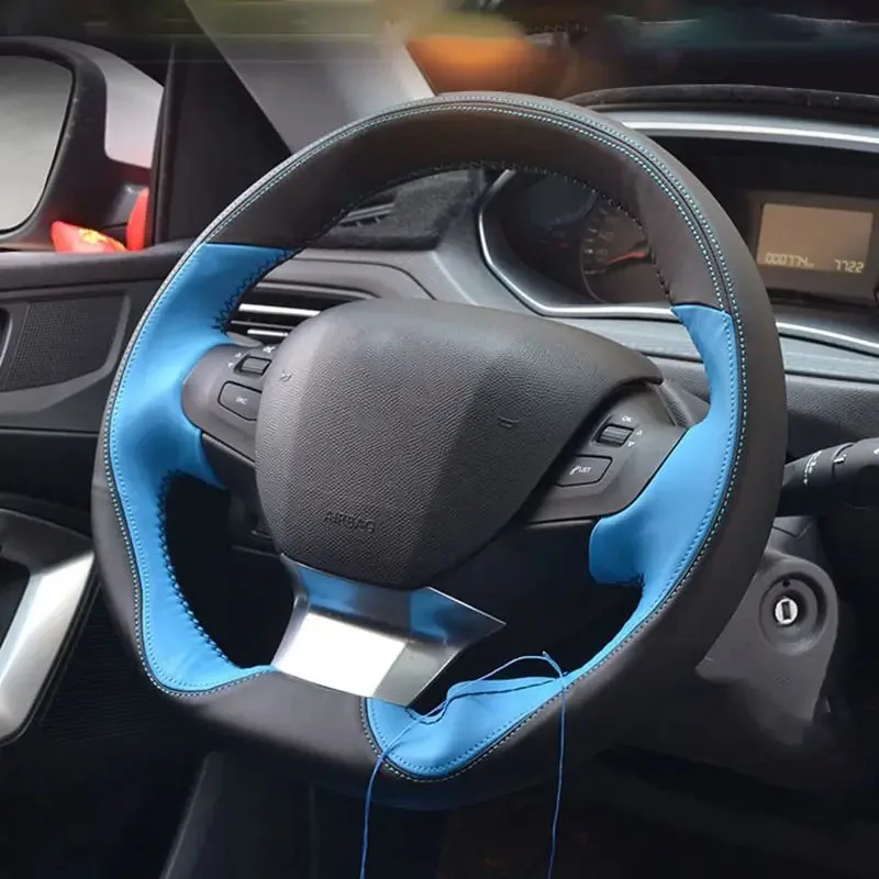 Auto Sport Stuurwiel Voor Peugeot 208 2012-2018 Voor Peugeot 308 2014-2021 Voor Peugeot 2008 2013-2018 Auto Accessoires Auto Stuurhoes Carbon Fiber Leer Auto stuurhoes (Kleur : C