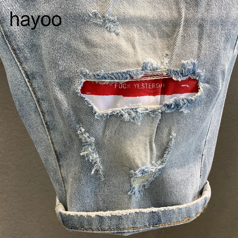 Light blue ripped denim shorts men's summer thin slim Korean style trendy men's cropped pants