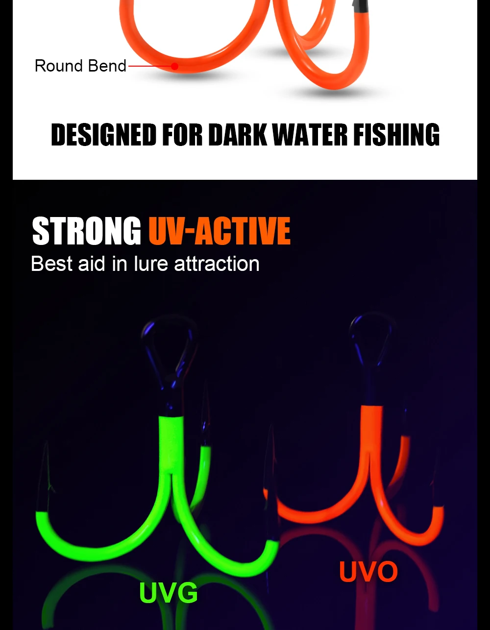 Description Picture 5 of itemSpinpoler UV Orange Lure Fishing Hook Super Strong Treble Fishhook #1 #1/0 #2/0 Carbon Steel Saltwater Bass Anticorrision Hooks