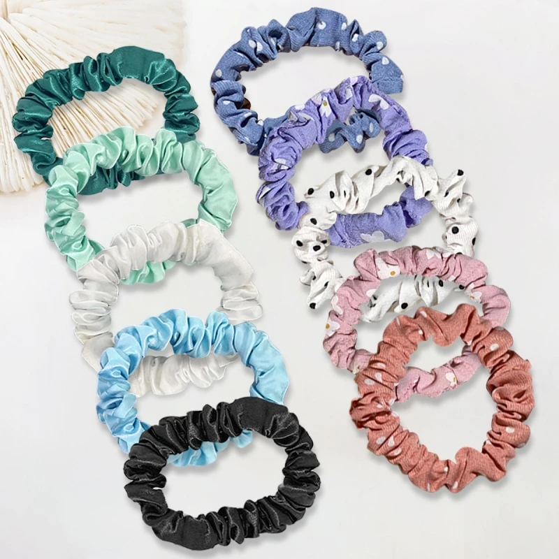 10pcs/pack Women Silk Scrunchie Elastic Hair Bands Multicolor Ponytail Holder Hair Ties Girls Hair Accessories Rubber Band New