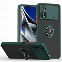 Luxury Magnet Matte Shockproof Ring Holder Case - Enhanced Protection and Style for POCO X3 (Dark Green)