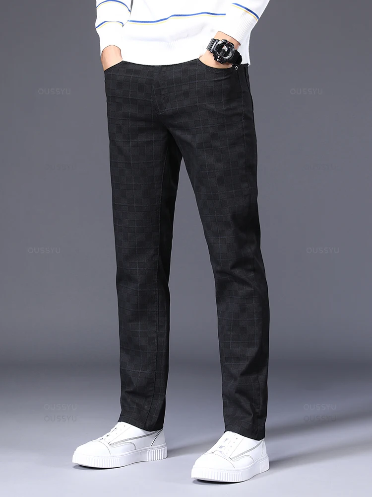 High Quality Brand Clothing Classics Plaid Casual Pants Men 98%Cotton Retro Business Banquet Check Trousers Male Plus Size 40 42