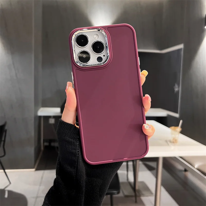 Funda de teléfono con parachoques de lente electrochapada para iPhone 14 Pro Max 13 12 11 15 16 Pro Max X XR XS Max 7 8 Cubierta trasera de silicona de color sólido