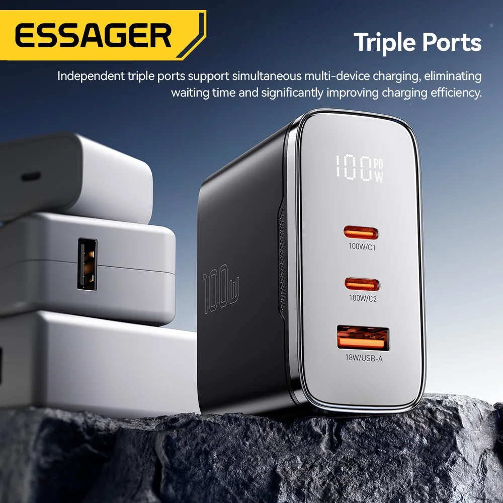 Essager 100W GaN USB-C Charger with Digital Display & Fast Charging Technology