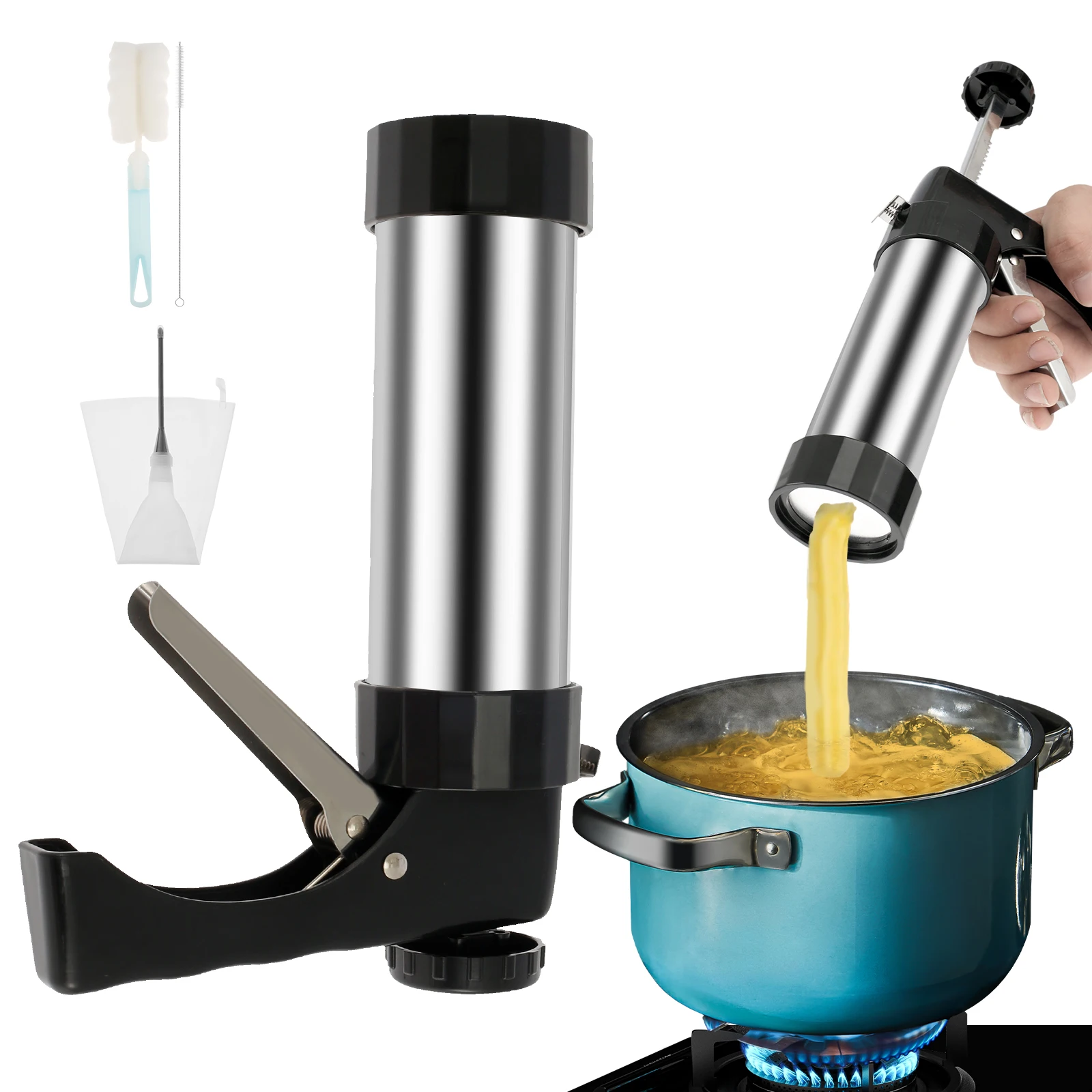 Kitchen Accessories Stainless Steel Churro Maker Chinese Breakfast Youtiao Maker DIY Manual Cookie Puff Fill Press for Kitchen Bake Cake Piping Tool