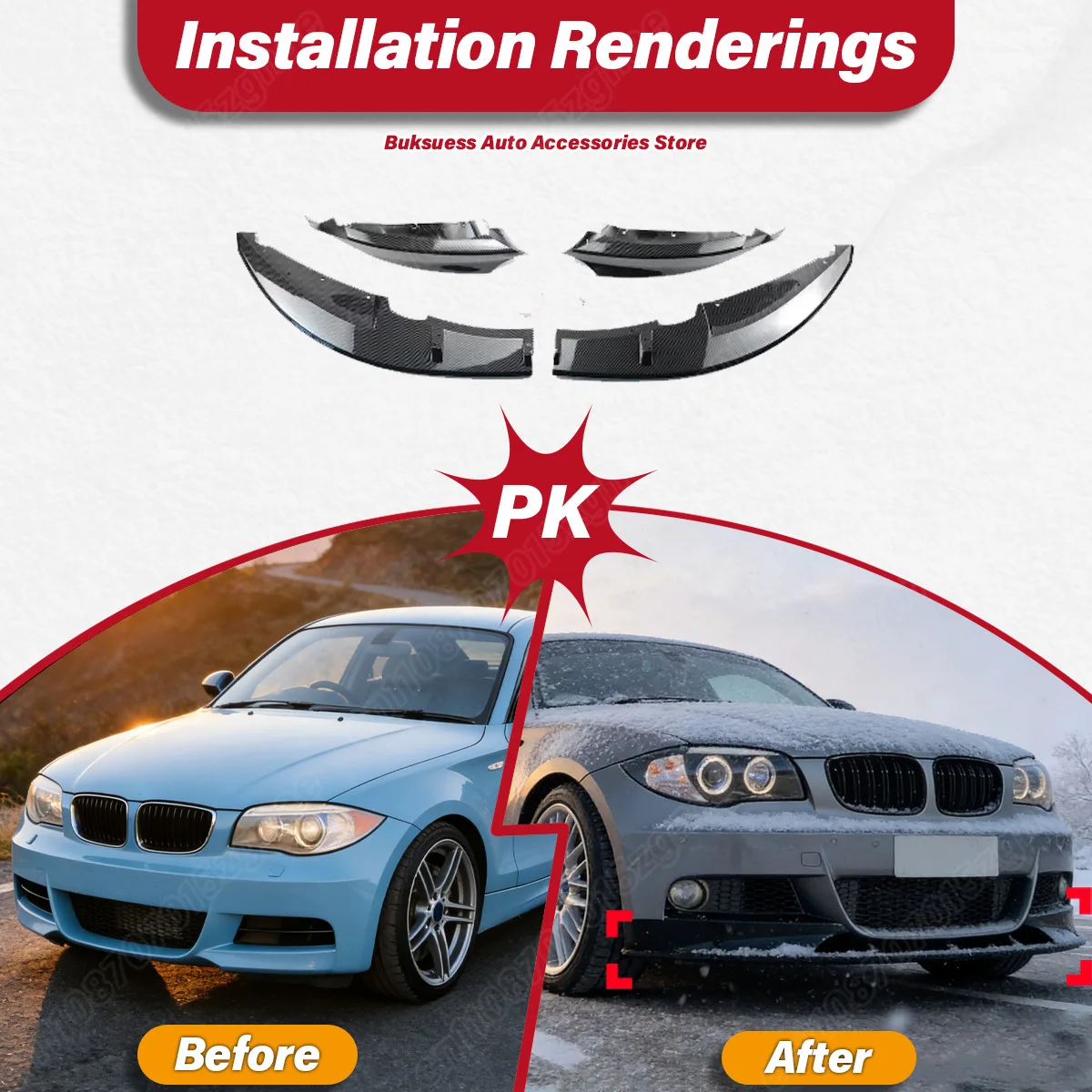 BMW 1 시리즈 E82 M 스포츠 2007 2008 2009 2010 2011 2012 2013 2014 자동차 프론트 범퍼 립 바디 개조 스플리터 키트