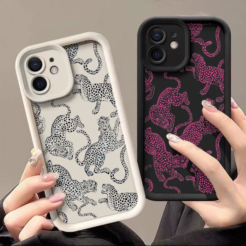 Pink Leopard Print Shockproof Soft Silicon Phone Case - Cute Animal Design Cover