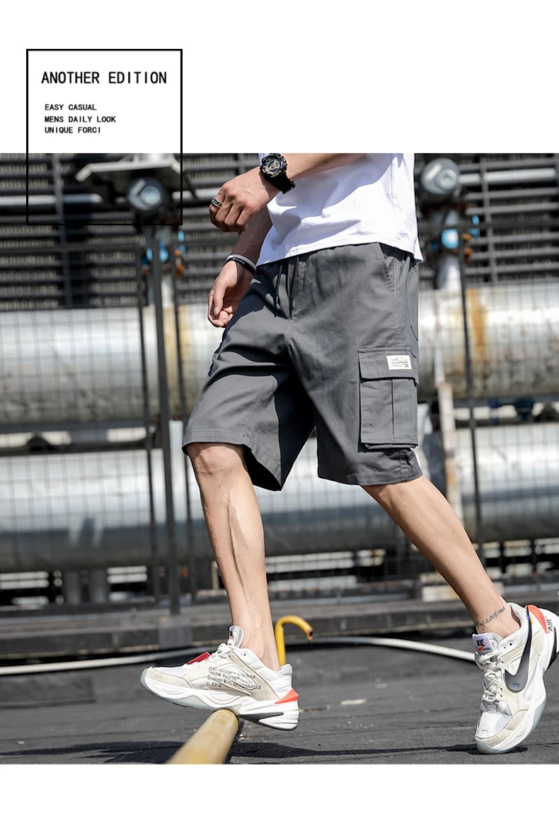 2022 Summer Casual Shorts Solid Color Letters Multi-Pocket Fashion Men Work Shorts Plus Size Beach Cargo Shorts M-7Xl black casual shorts