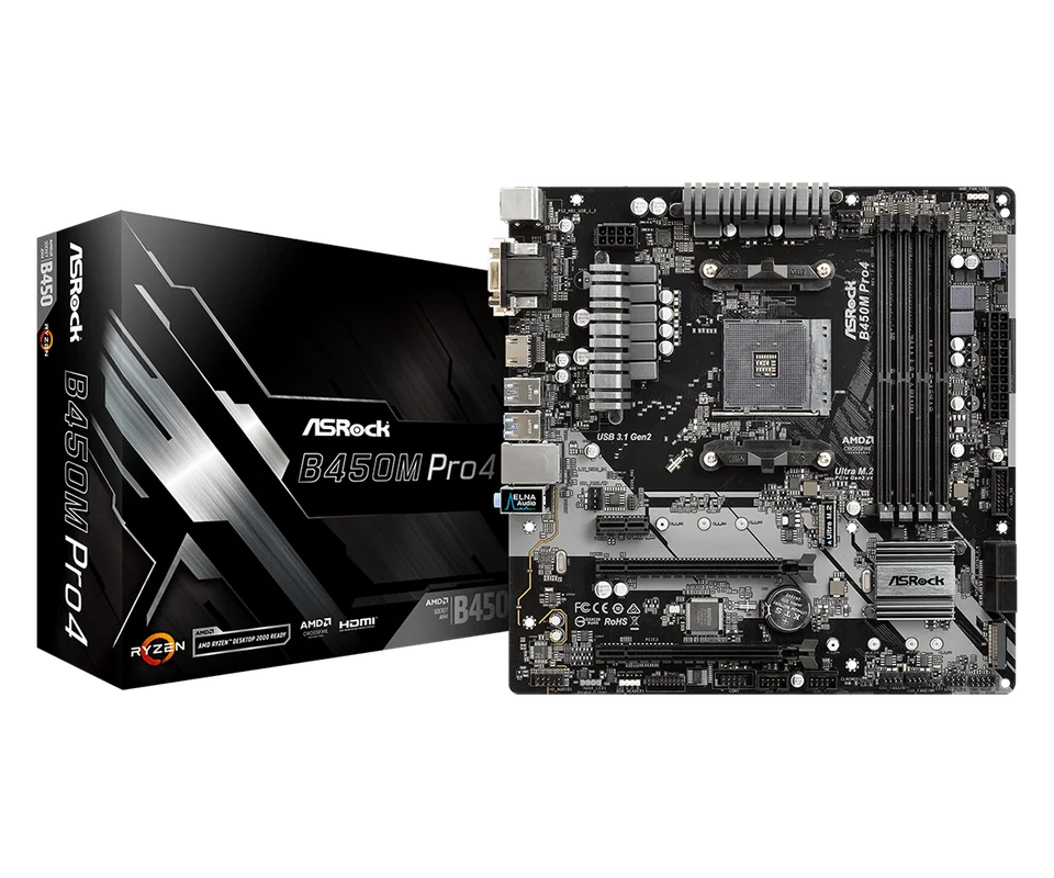 B450 B450M Motherboard ASRock B450M Pro4 AM4 64GB DDR4 Micro ATX