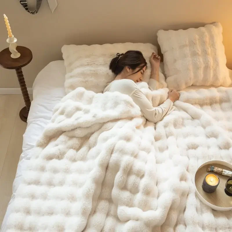 

Thickened Winter Tuscan Imitation Fur Blanket Higher Quality Comfortable Warm Plush Blanket for bed Sofa Home Decorative