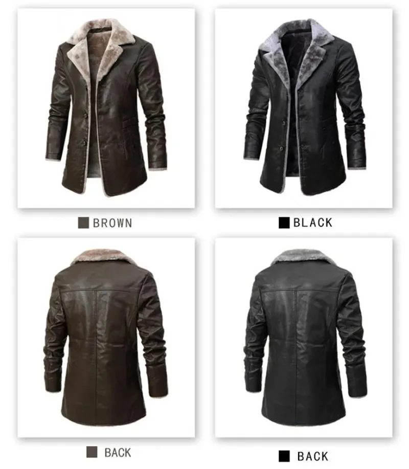 Description Picture 3 of itemWinter Thick Velvet Leather Coats Men Fur Thicken Parka Jaqueta Masculina Windbreaker Plush Parkas Plus Size 4XL Trench Jackets