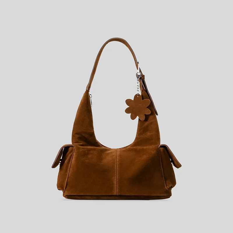 Fashionable Women's Suede Leather Wandering Handbag Autumn Winter Vintage Designer Bag Handbag Shoulder Casual Style