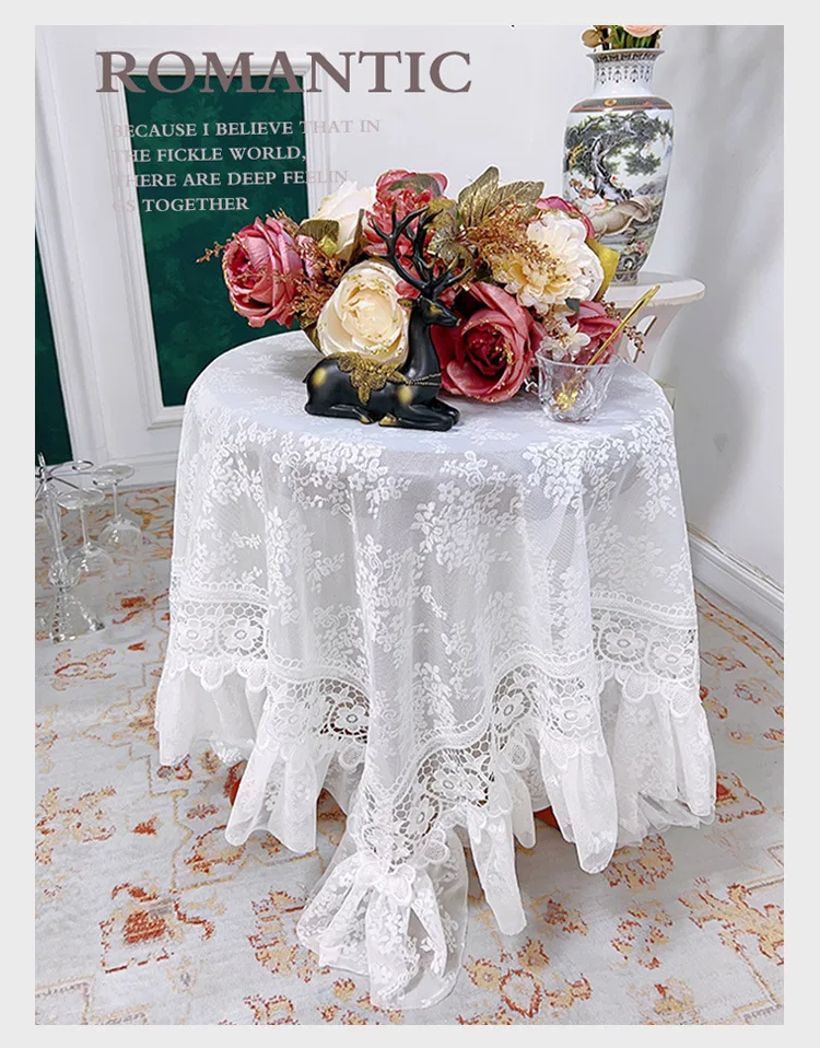 thumbnail image 2 of 90cm Lace Tablecloth For Small Round Table - Pastel Painted White - Imported From Lebanon 2 of 5