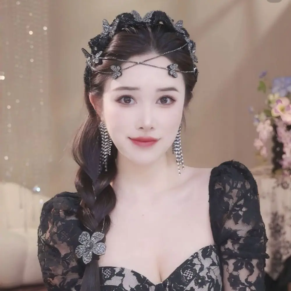 1Pcs New Velvet Braided Tassel Headband Stylish Charm Tassel Lace Mesh Head Band Shiny Floral Hair Accessories for Women