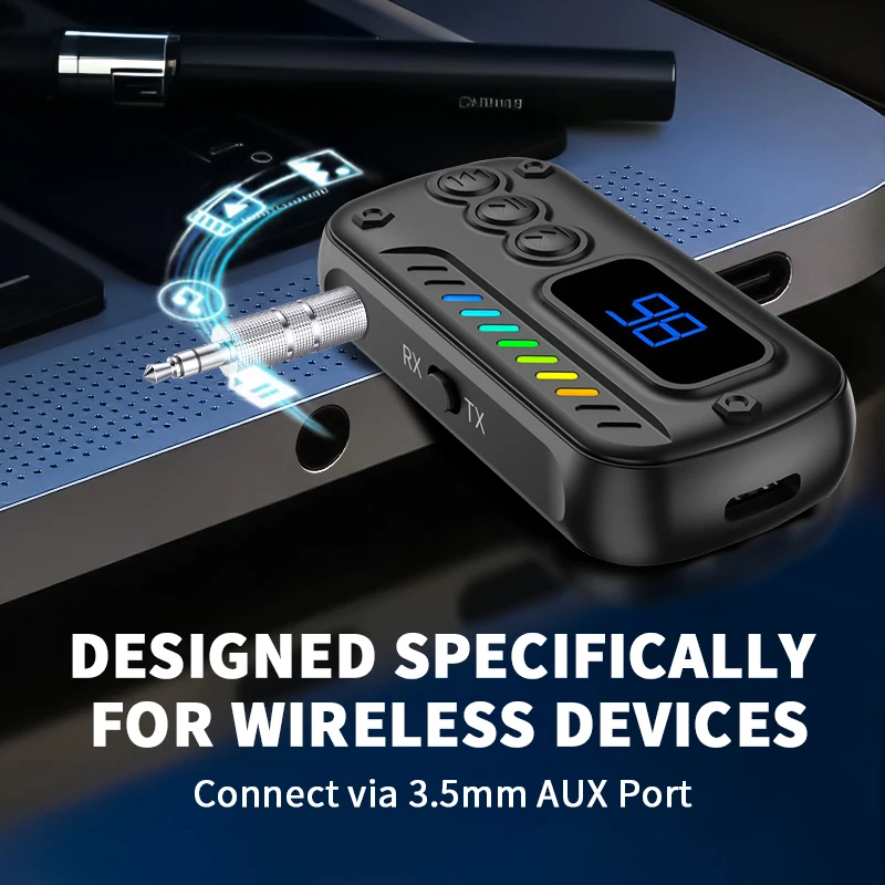Bluetooth 5.3 Transmitter Receiver Adapter Wireless Audio For Car Music Headphone Speaker 3.5mm Jack AUX Wireless Audio Adapter