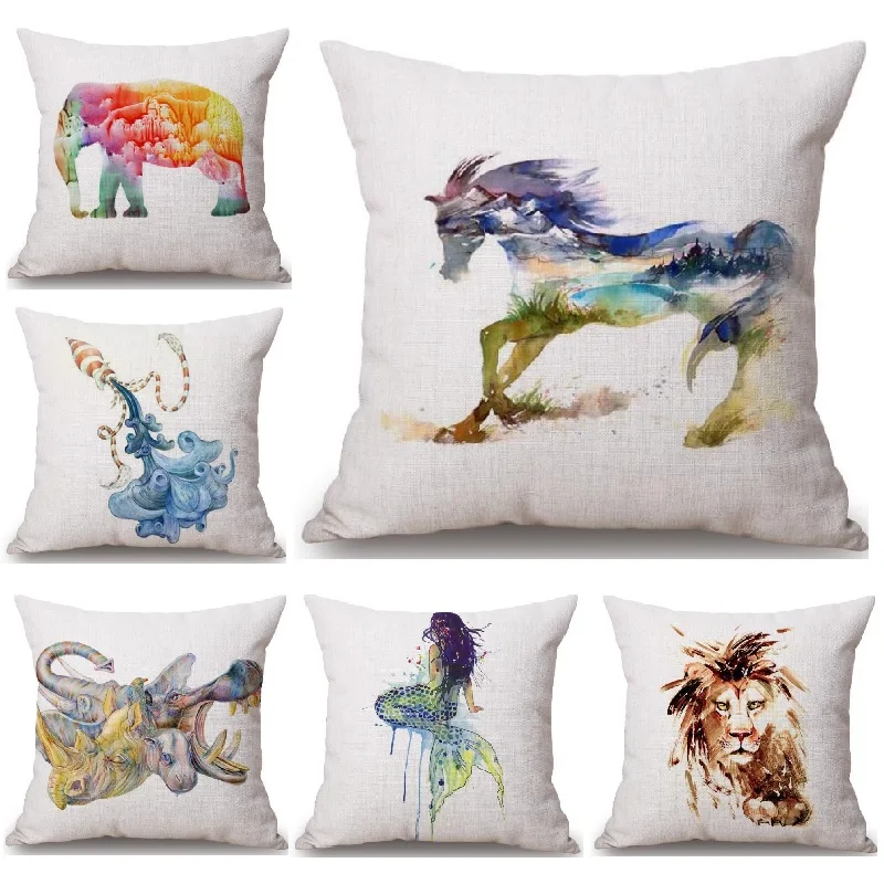 

Animals Art Printing Cushion Case Cotton Linen Cover Car Sofa Throw Pillows Decorative Pillowcase almofada decorativos cojines