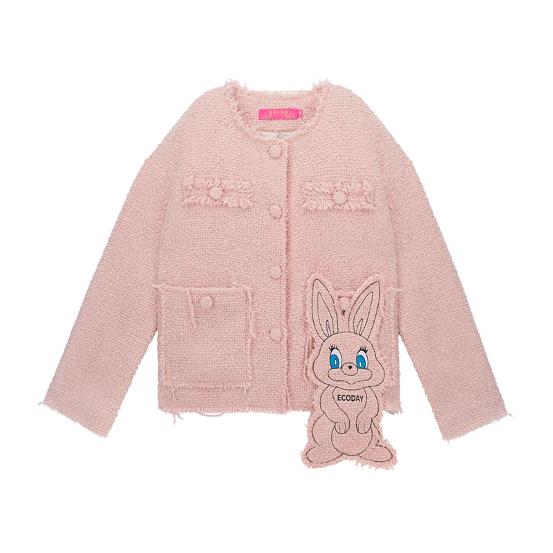 Temperament Coat Women's Autumn and Winter New Round Neck Light Luxury Design Bear Top