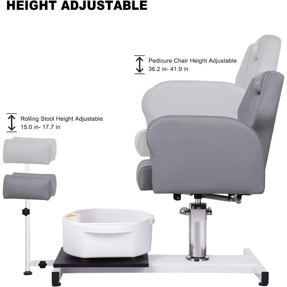 Description Picture 4 of itemPedicure Chairs No Plumbing with Foot Massage Basin, Hydraulic Adjustable Pedicure Chair, 360° Rotation Pedicure Chairs