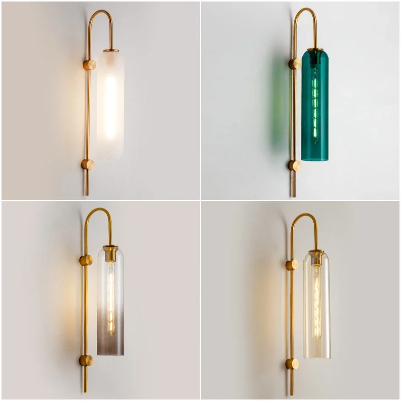 LEDGlass wall lamp Nordic Modern light luxury Lampshade E27 Interior Wall Light for Bedside Bedroom Dining Table Living Room