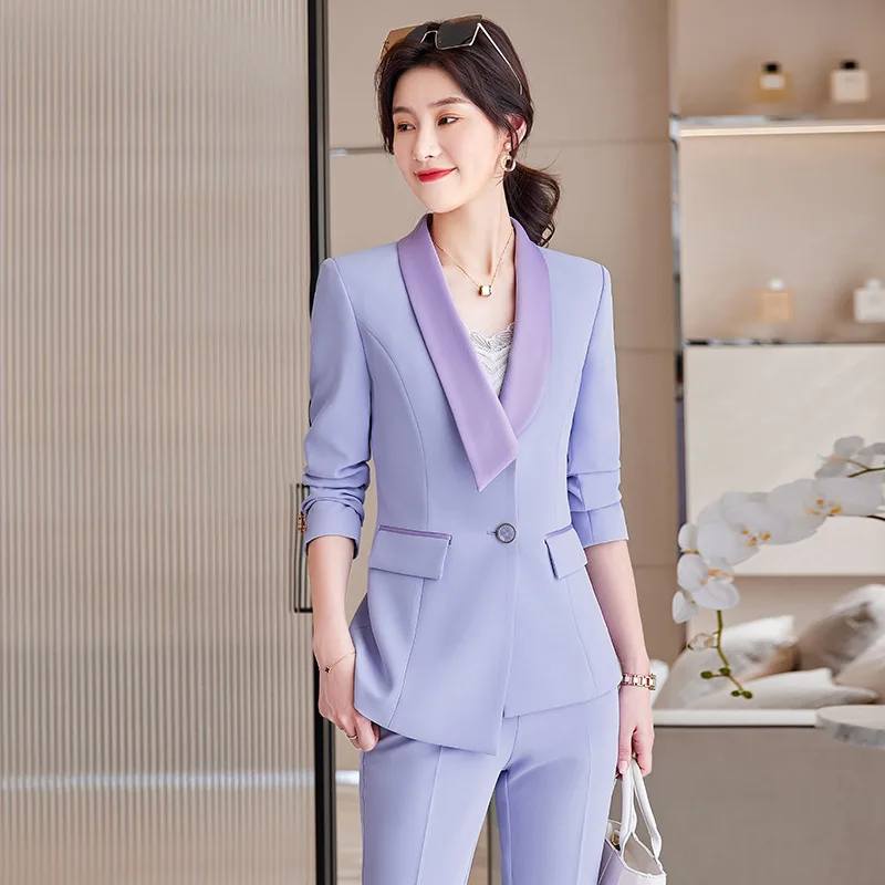 Fashion Light Purple Suits Women Spring Casual Temperament 2022 New Design Business Blazer And Pants Office Ladies Work Wear