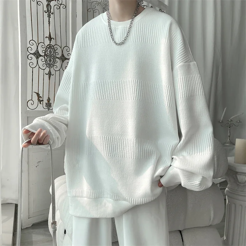 2023 New Hoodies Jacquard Sweatshirt Mens White Pullover Streetwear Casual Fashion Mens Oversized Korean O-neck Harajuku T Shirt
