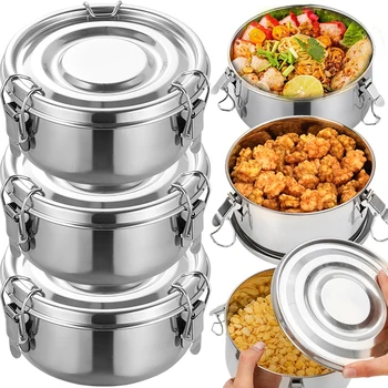 Boîte à déjeuner Portable en acier inoxydable avec couvercle, boîtes à Bento anti-fuite, conteneur de stockage des aliments, bol de pique-nique de Camping, conteneurs à salade 1